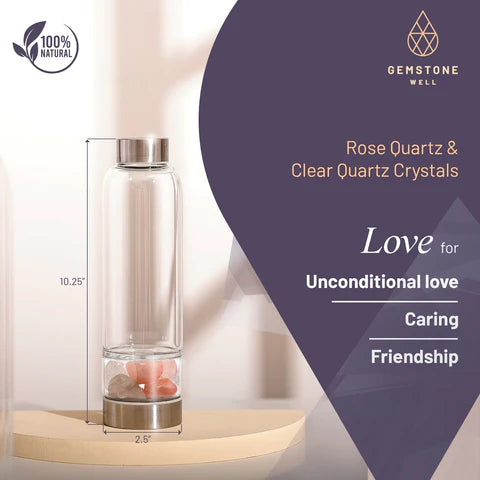 Crystal Water Bottle Elixir Set - Includes: Neoprene Sleeve + Gemstones