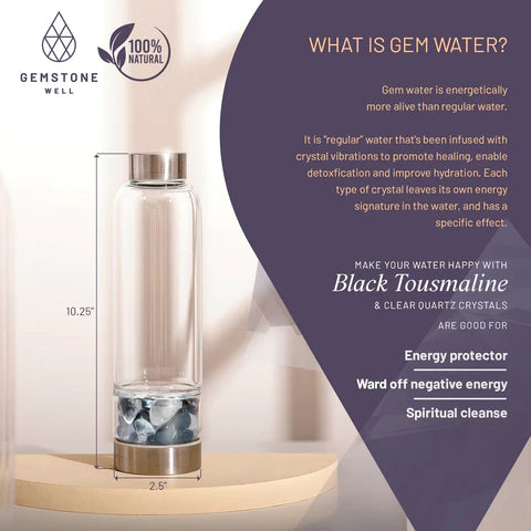 Crystal Water Bottle Elixir Set - Includes: Neoprene Sleeve + Gemstones