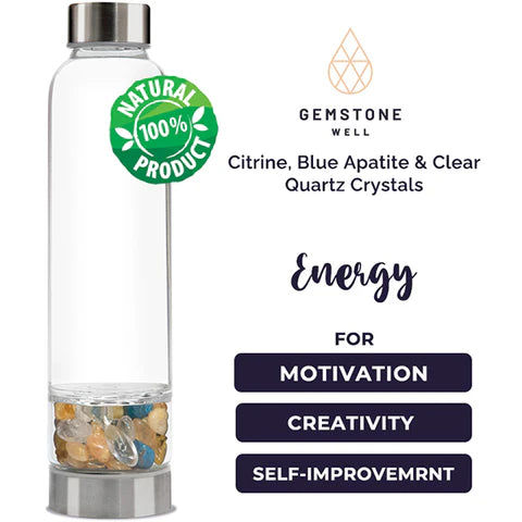Crystal Water Bottle Elixir Set - Includes: Neoprene Sleeve + Gemstones