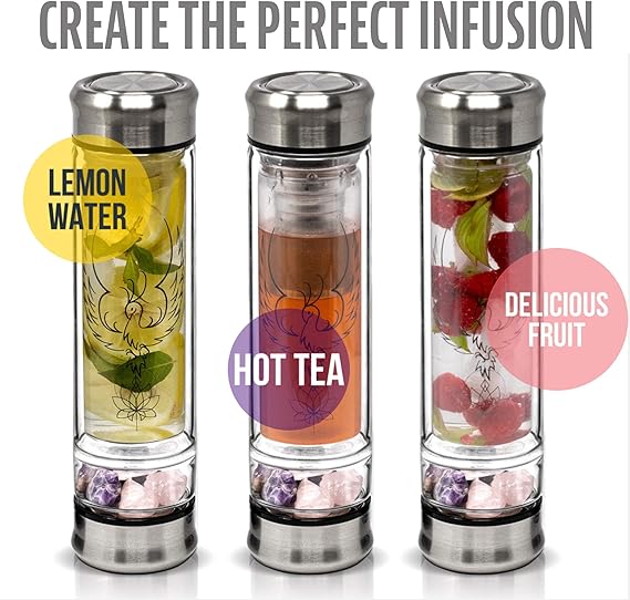 Phoenix Crystal Water Bottle, Loose Leaf Tea Infuser Bottle, Double Wall Glass