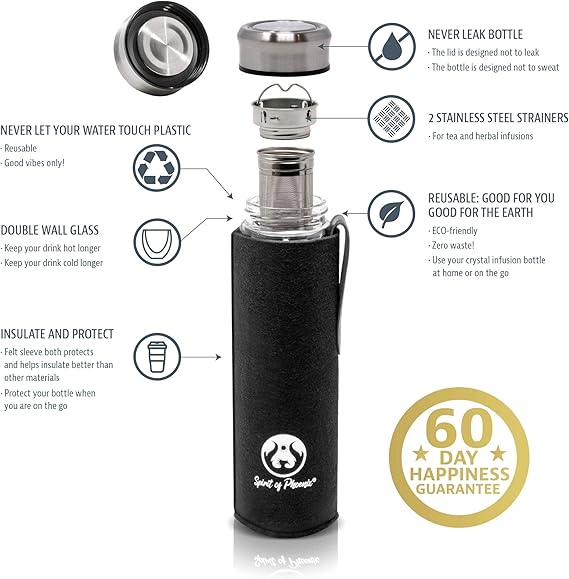 Phoenix Crystal Water Bottle, Loose Leaf Tea Infuser Bottle, Double Wall Glass