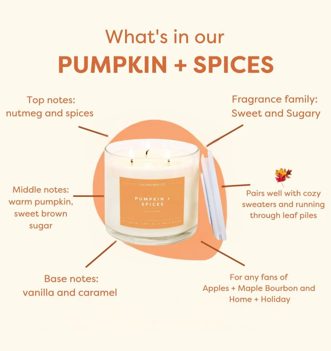 Pumpkin + Spices 3-Wick Clear Glass Tumbler Soy Candle