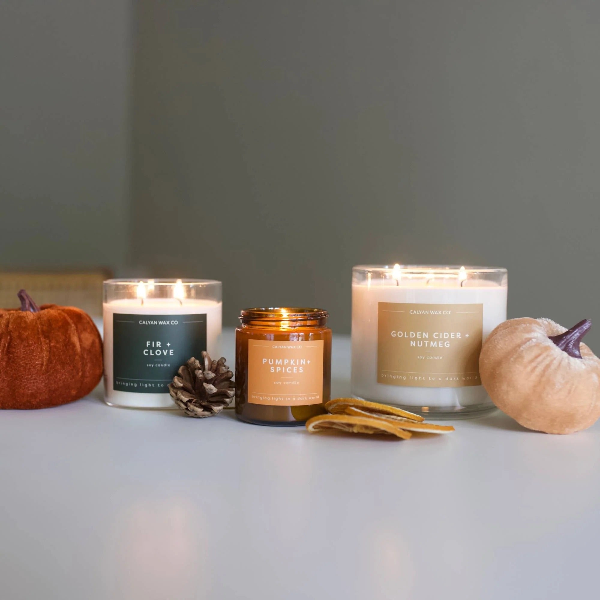 Golden Cider + Nutmeg 3-Wick Clear Glass Tumbler Soy Candle