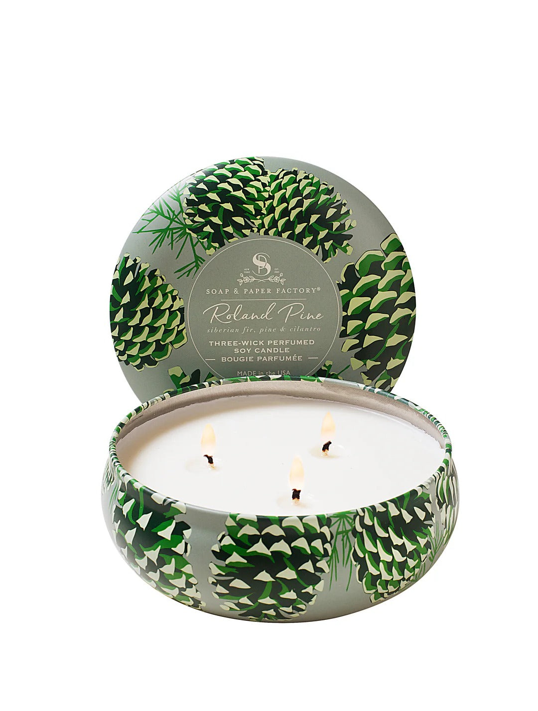 Roland Pine 18 oz Three-Wick Glass Soy Candle