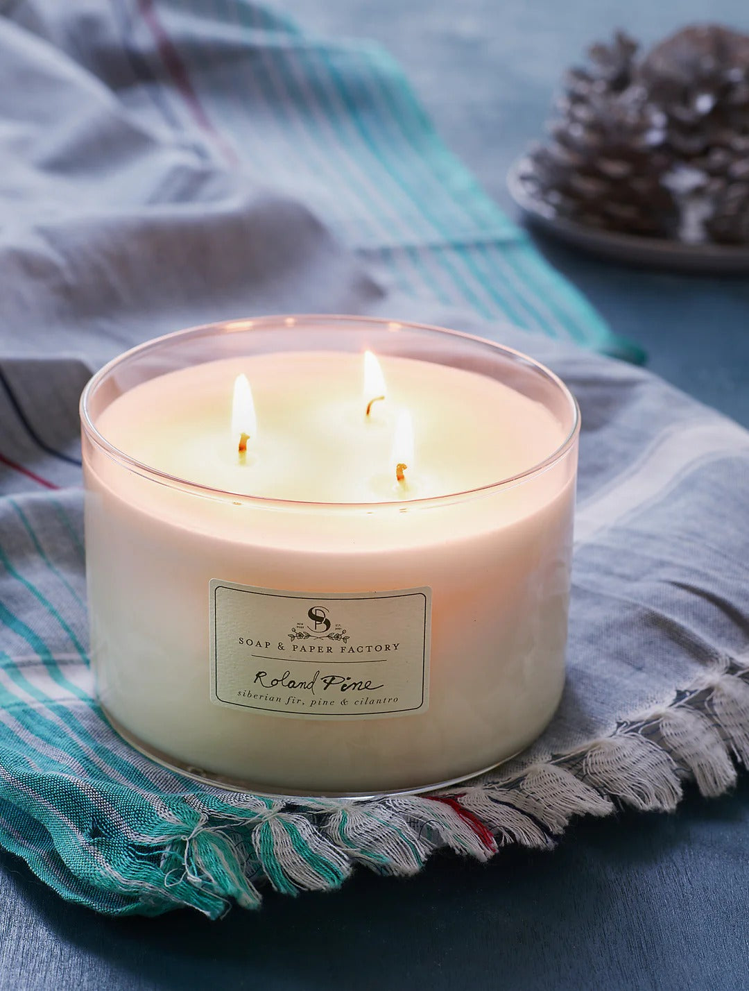 Roland Pine 18 oz Three-Wick Glass Soy Candle