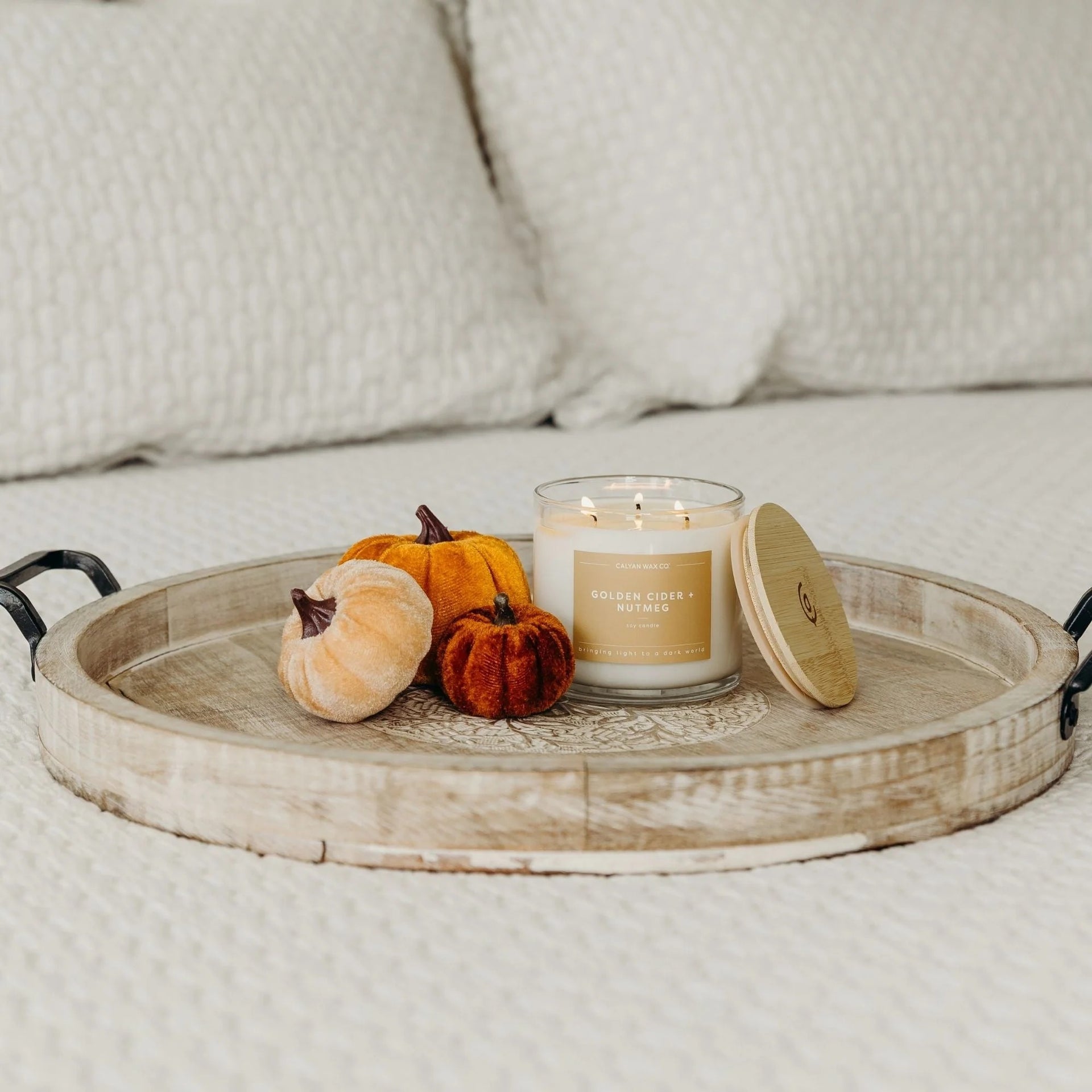 Golden Cider + Nutmeg 3-Wick Clear Glass Tumbler Soy Candle