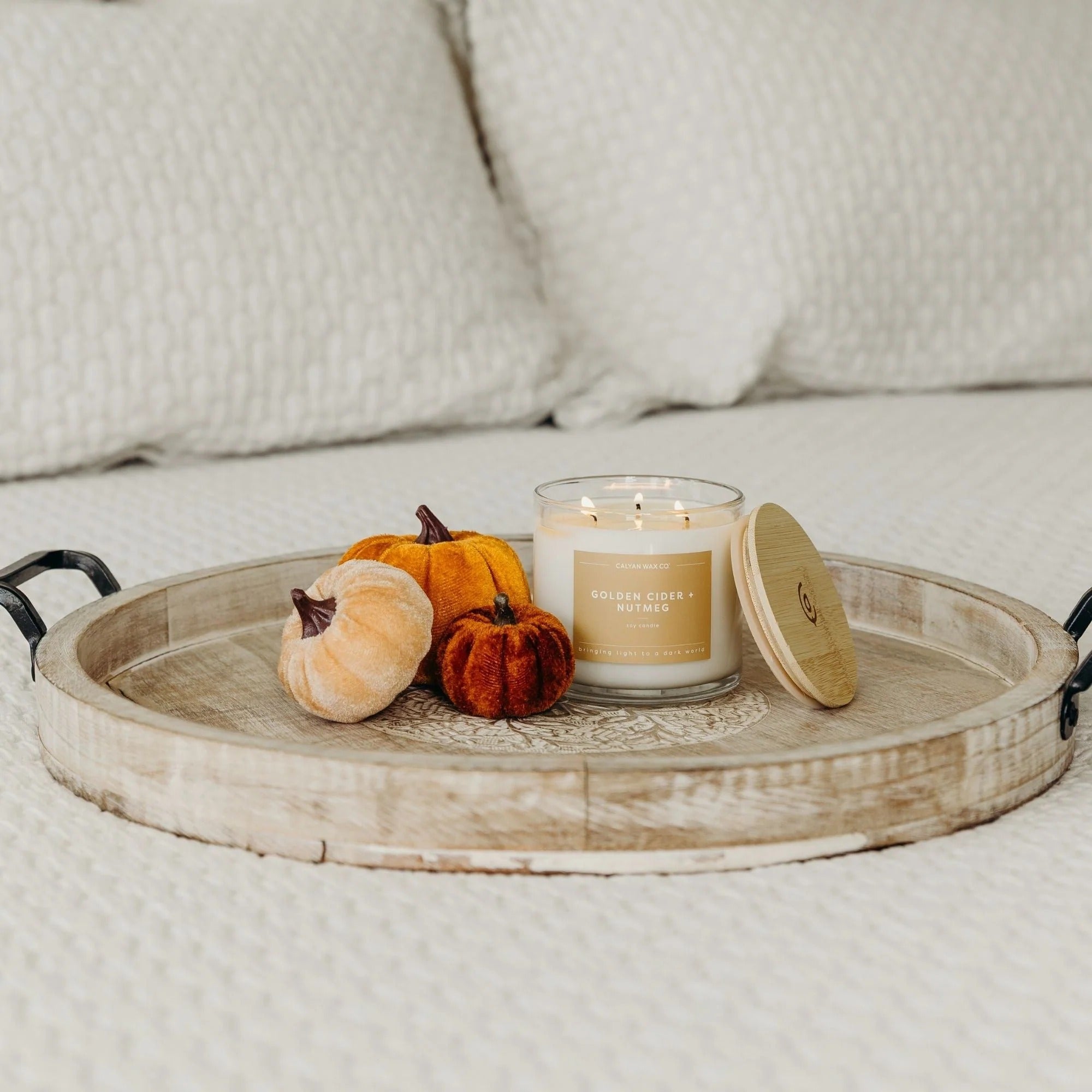 Golden Cider + Nutmeg 3-Wick Clear Glass Tumbler Soy Candle
