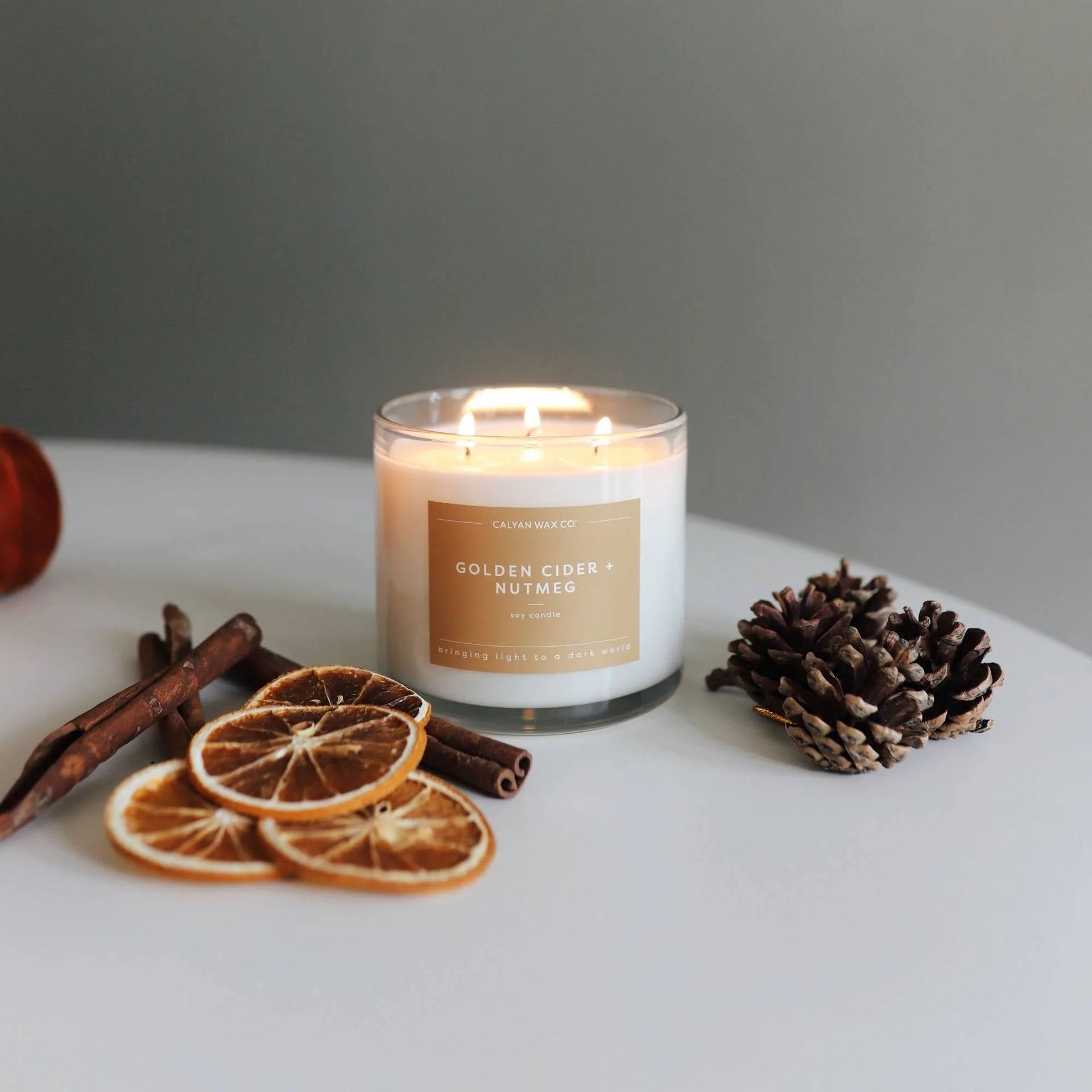 Golden Cider + Nutmeg 3-Wick Clear Glass Tumbler Soy Candle