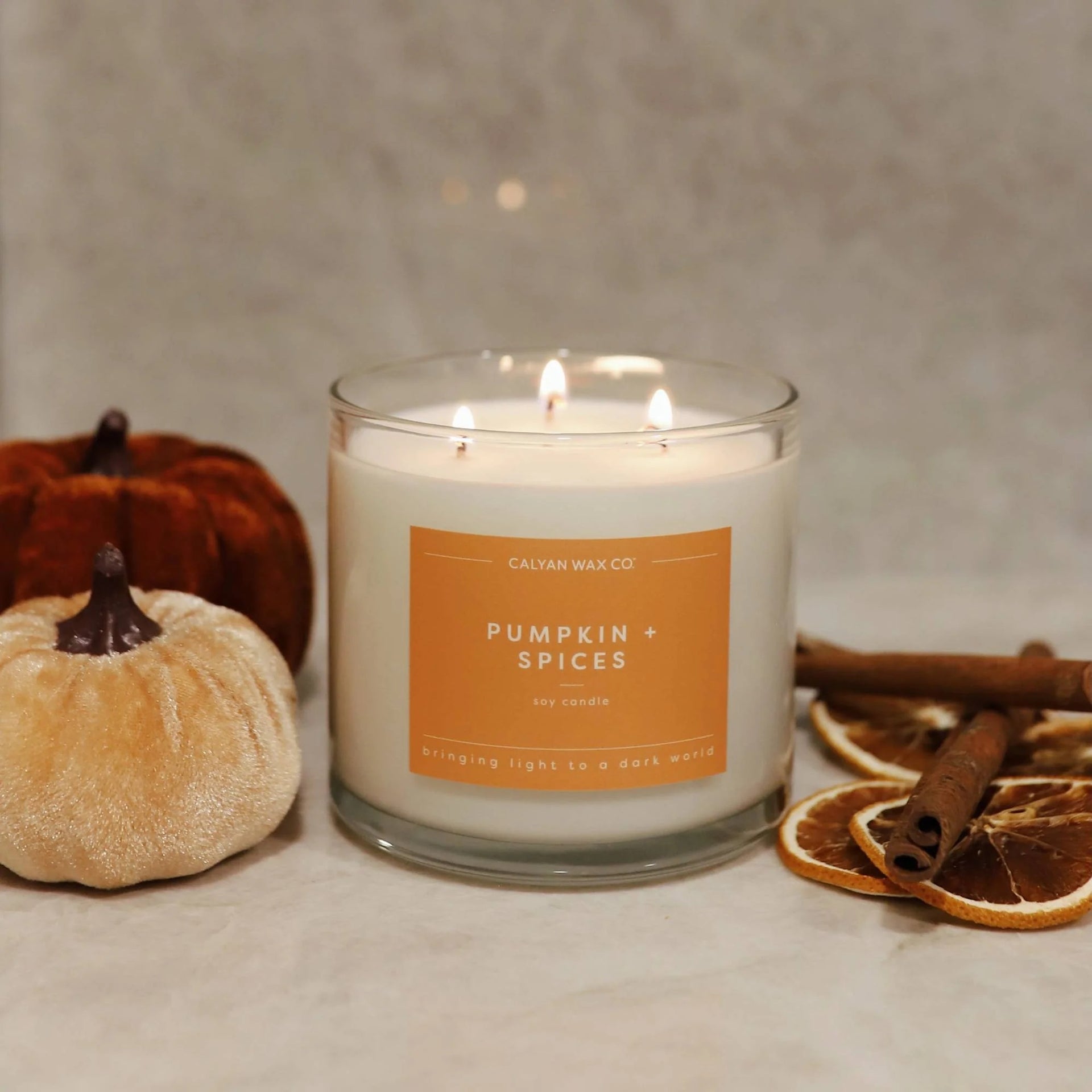 Pumpkin + Spices 3-Wick Clear Glass Tumbler Soy Candle