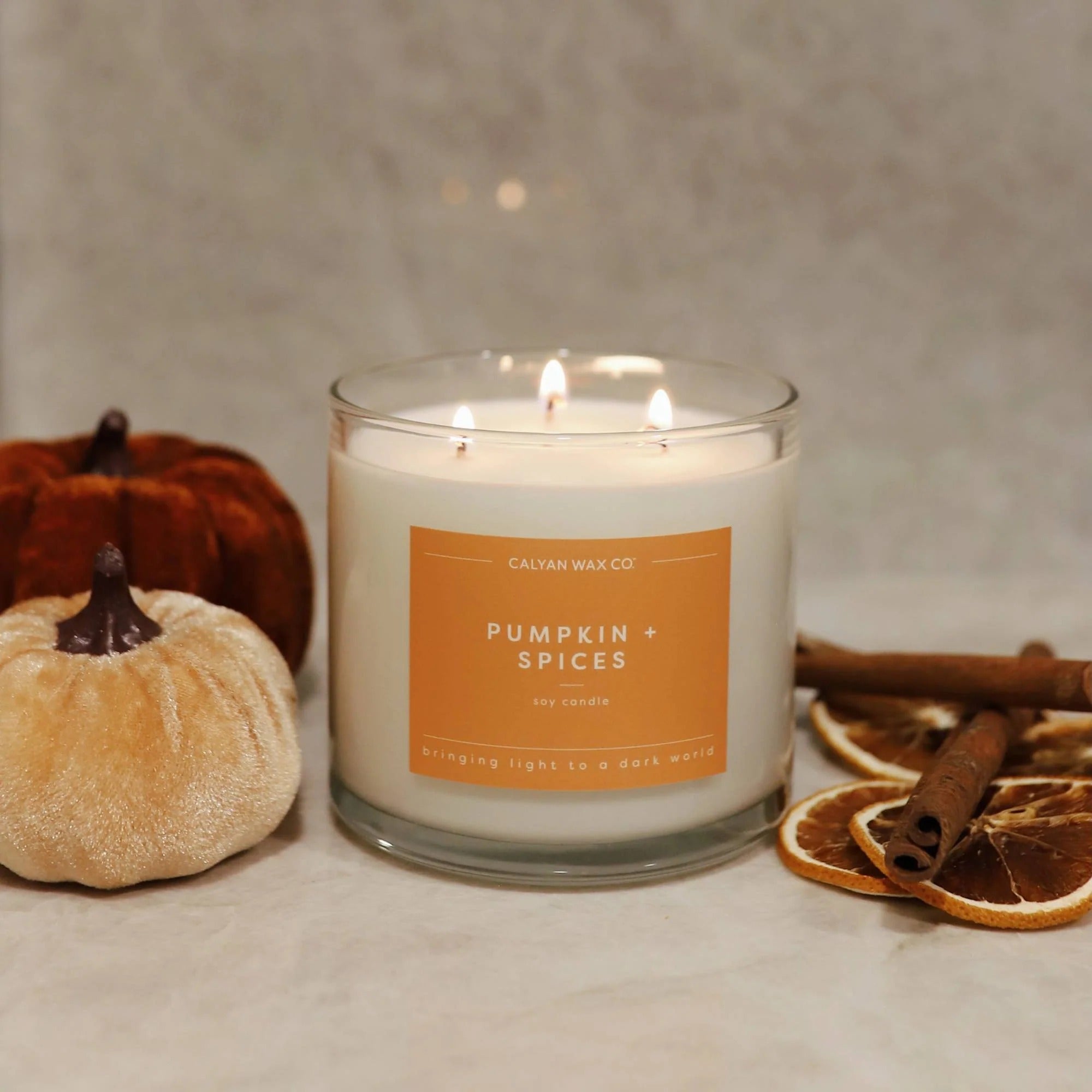 Pumpkin + Spices 3-Wick Clear Glass Tumbler Soy Candle